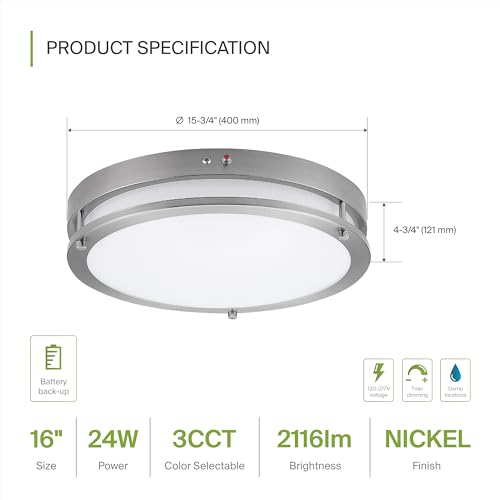 LED 16" Round Flush Mount Lighting (Brushed Nickel)