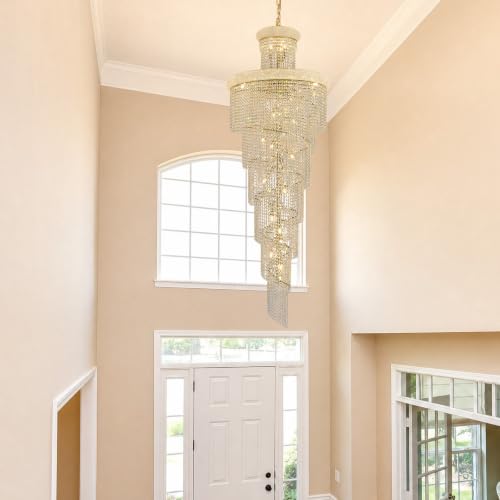 34 Light Extra Large Long Spiral Crystal Chandelier for High Ceiling Foyer Entryway Living Room Staircase Gold Finish 86'' H X 32'' W X 32'' D (Gold / 86'' H X 32'' W X 32'' D)