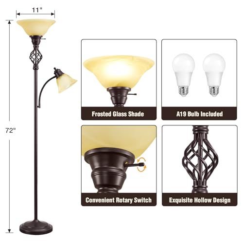 Torchiere Floor Lamp for Living Room (Red Brown, Yellow)
