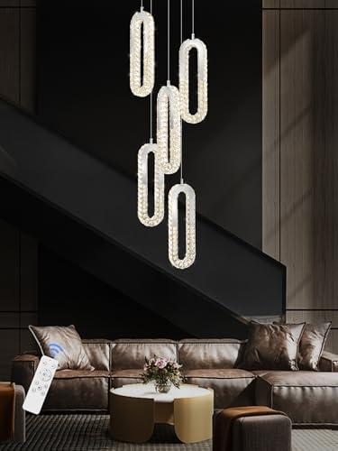 Modern Chandelier 5 Rings Silver Chandelier Lighting Fixture High Ceiling Chandelier Suitable for Living Room Staircase Villa (Silver / 5 Rings)