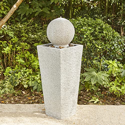 Patio Fountain Waterfall with LED Light Outdoor Fountain Pedestal Water Fountain