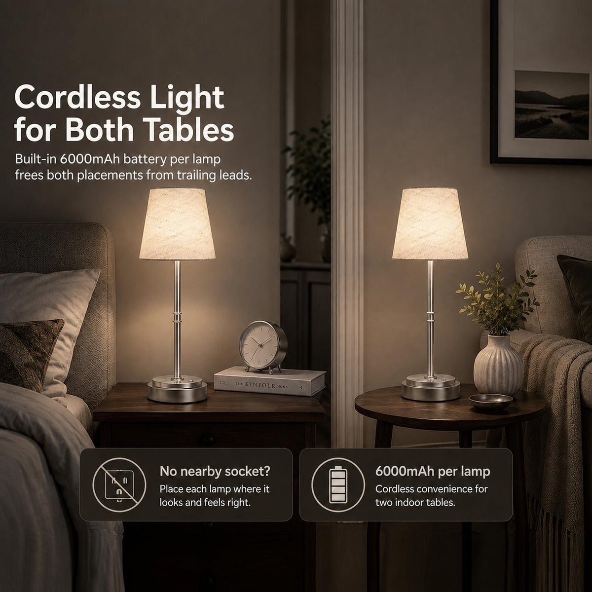 Cordless Table Lamps 2 Pack (Silver)