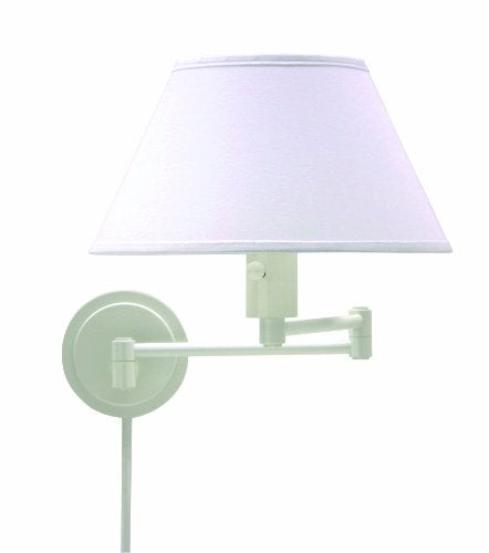 WS14-9 Home/Office Collection Swing-Arm Wall Lamp, White with White Linen Hardback Shade (White)