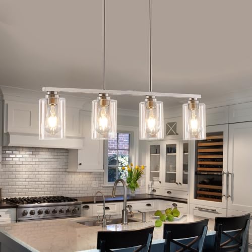 Island Light for Kitchen (Brushed Nickel / 4 Light + Clear Glass)
