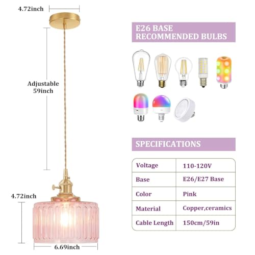 Pendant Light with Pink Striped Glass Lmapshade (Z-Striped Pink)