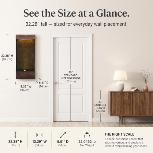 32.3 in Tall Modern Wall Fountain Indoor Outdoor LED Resin Copper (32.3"h Cooper)
