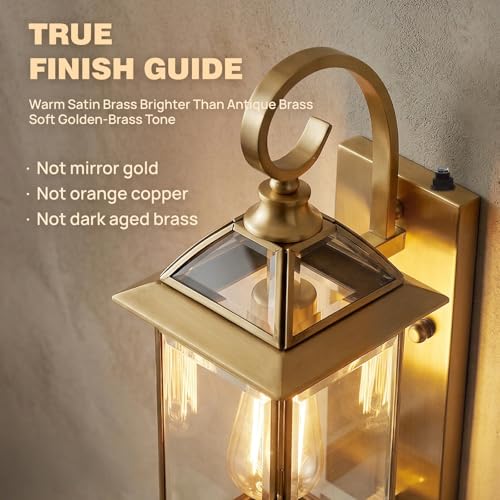 Solid Copper Dusk to Dawn Outdoor Wall Lantern (Warm Satin Brass / 18.5''H)