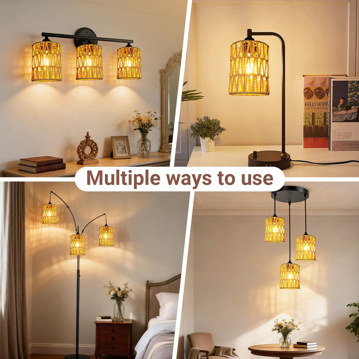 6 Pack Rattan Lamp Shades Boho Hanging Light Lamp Shades (6 PACK-Small Lamp Shades)
