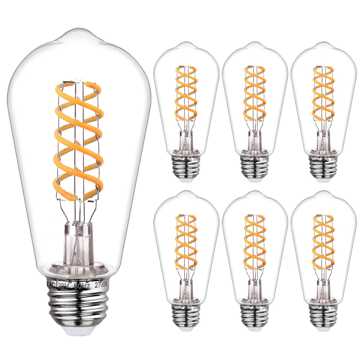 6 PCS ST58 Dimmable Spiral Vintage E26 LED Bulb 60 Watt LED Edison Bulbs (2700k 6pack)