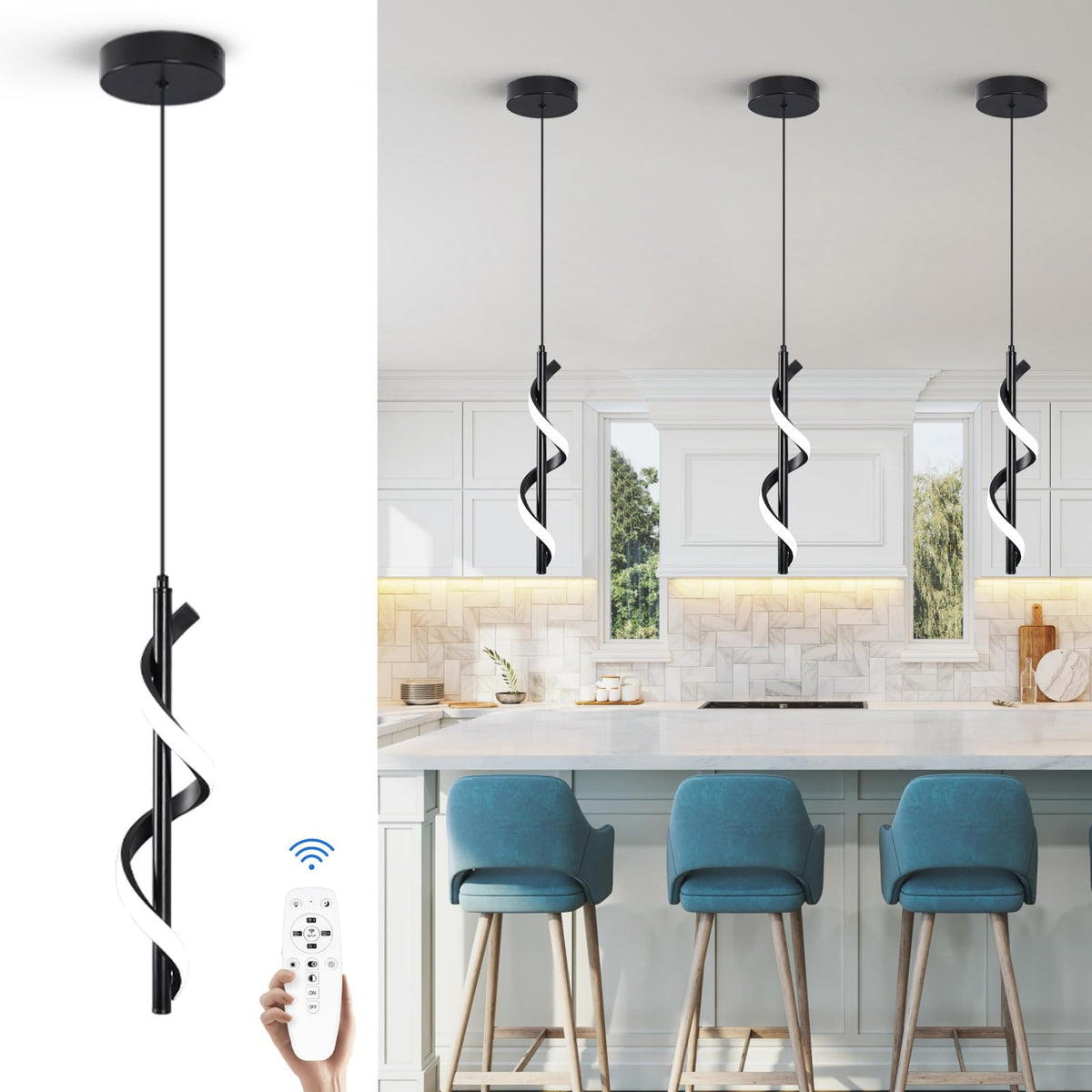 Modern Spiral Led Pendant Light Fixture (Black)