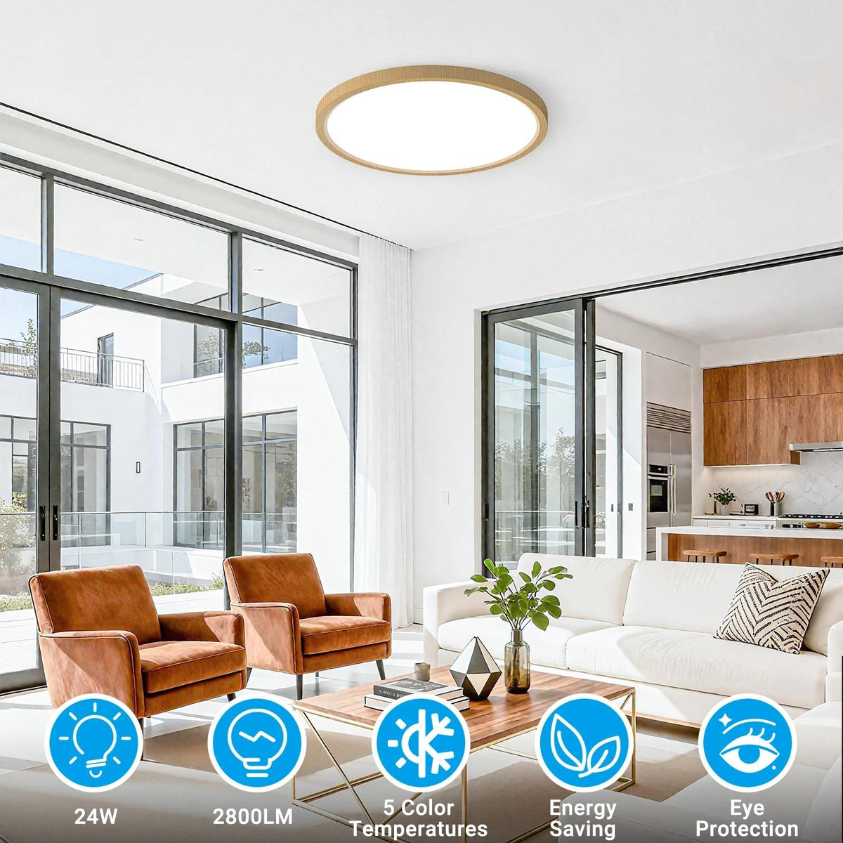LED Flush Mount Ceiling Light (Wood / 12 Inch-1pack)