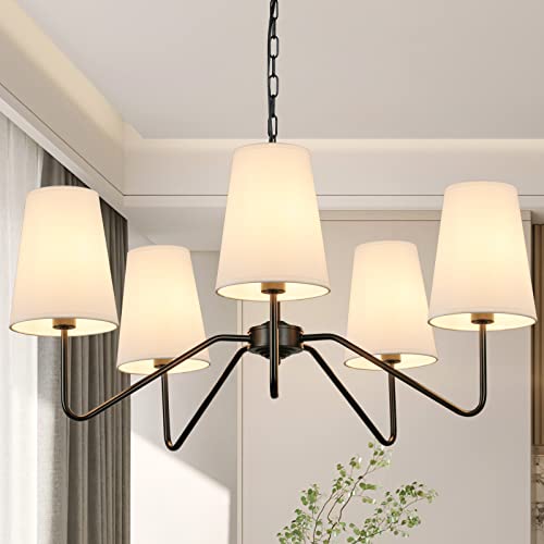 5 Light Modern Chandelier with White Shades