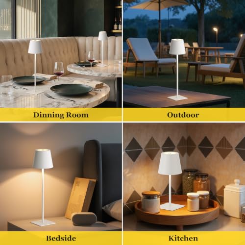 White Gold Cordless Rechargeable Table Lamp 5000mAh Battery Operated Lamps (White)
