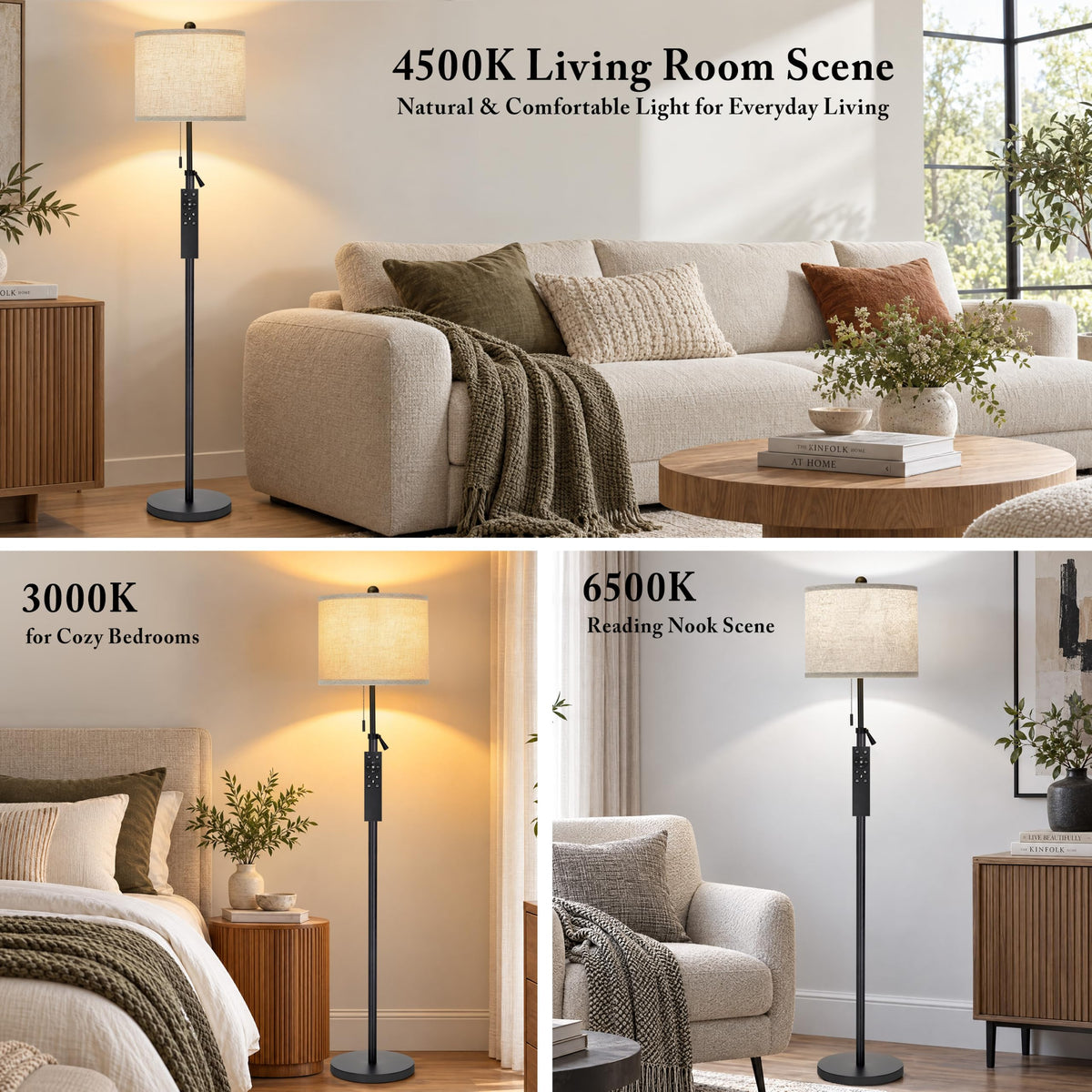 61 69" Adjustable Floor Lamp  with Remote and Stepless Dimmable Bulb (Black)