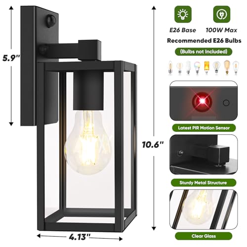 2 Pack 10.6” Upgraded Motion Sensor Outdoor Wall Lights (Black / 10.6in)