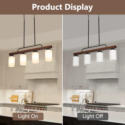Farmhouse Wood Kitchen Island Lighting with Milk Glass Shade (Milk Glass / 4-Light)