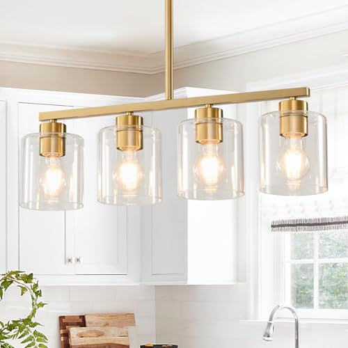 4 LightBrushed Gold Kitchen Island Lighting (Gold & Clear Glass / 4 Light)