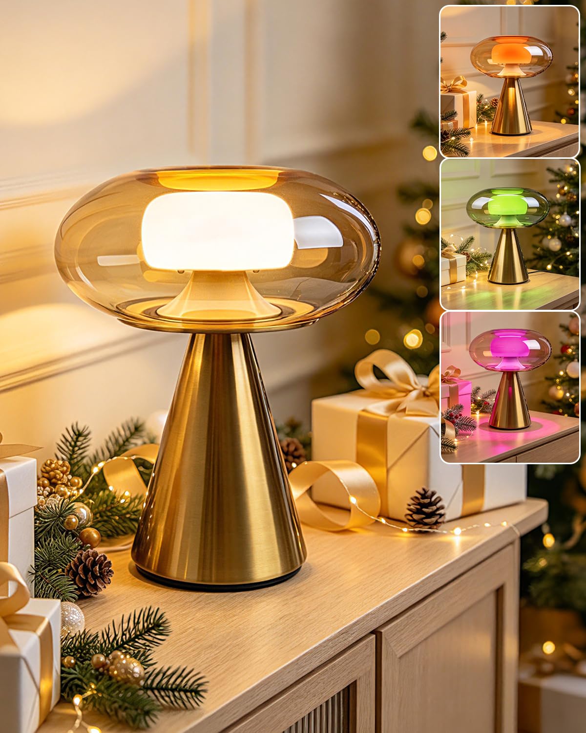 Mushroom Table Lamp Dimmable RGB Ambient Lighting Bedside Lamp (26-Gold-Mushroom)