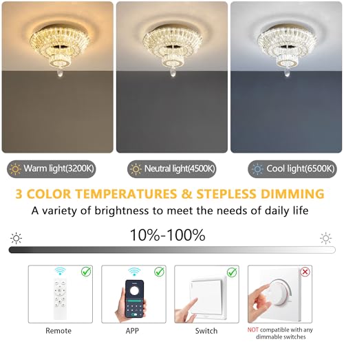 Gold Crystal Chandelier Glam Bedroom Ceiling Light Fixture 20W Dimmable LED Chandeliers for Entryway Dining Room Living Room (Gold / W16"-Ring)