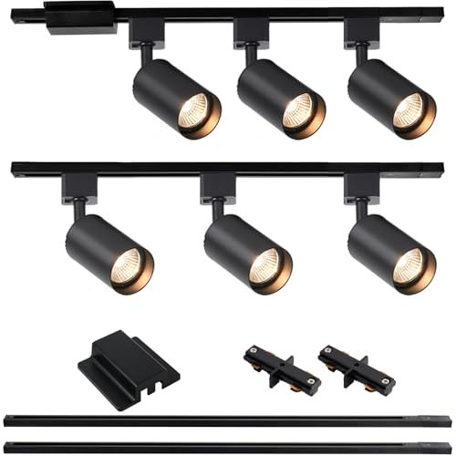 6 Light LED Track Lighting Kit with 6.6FT H Track Lighting Rails & Floating Canopy Connector (Black / 6 Lights)