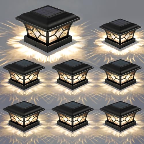 Solar Post Cap Lights 8 Pack with 1000mAh Battery (Black / 8 Pack)