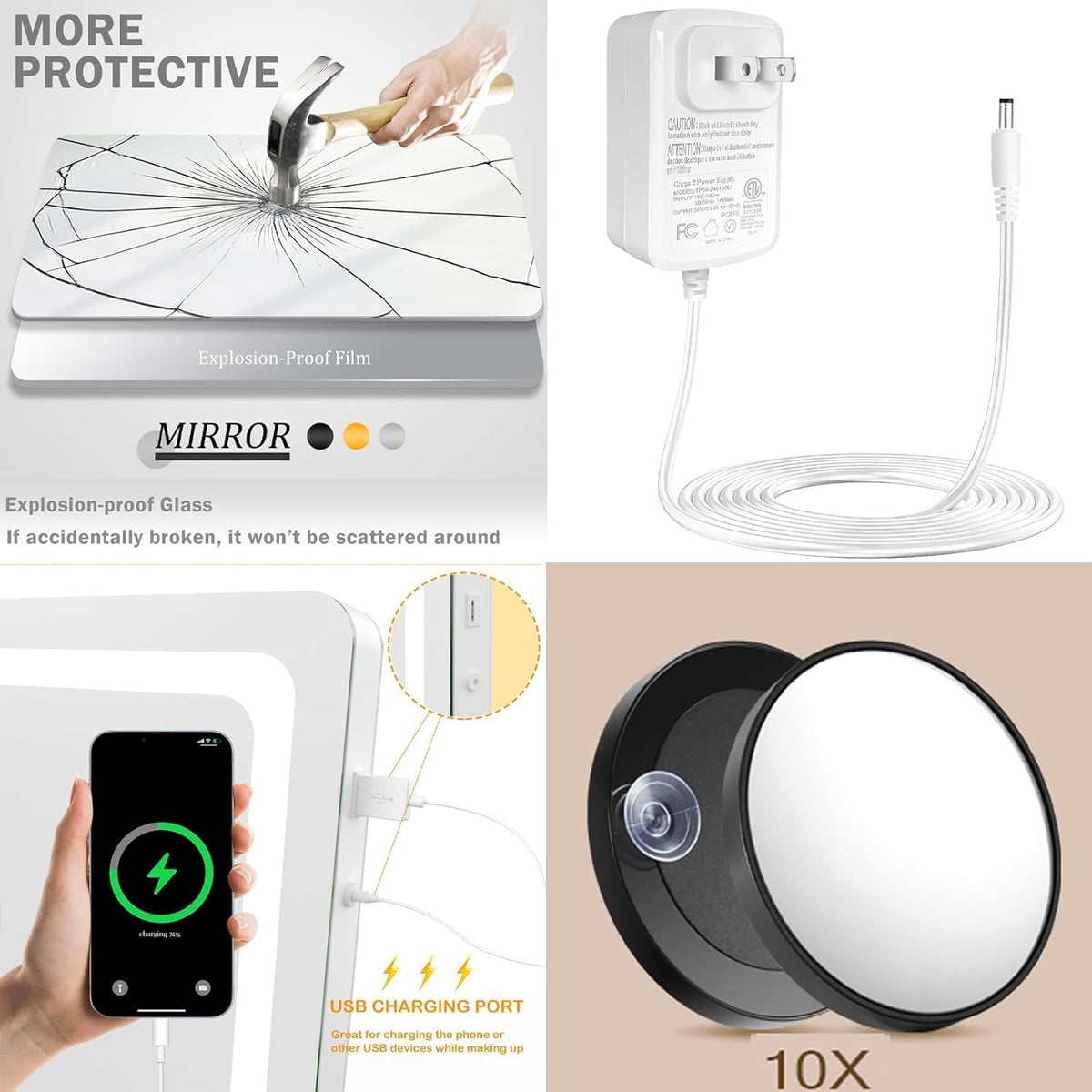 Makeup Vanity Mirror with Lights 20" L x 26" W Large LED Makeup Mirror (Round White Led / 20"L x 26"W)