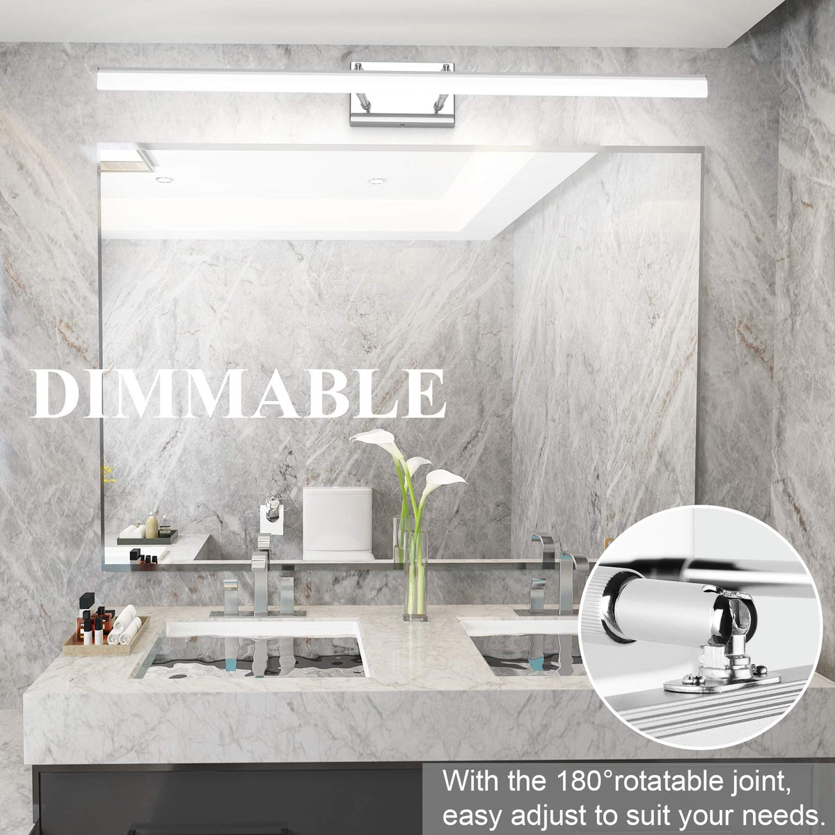40in Dimmable Modern LED Vanity Lights for Bathroom Light Fixtures Over Mirror Chrome Modern Vanity Lighting (Polished Chrome-D / 40 in)
