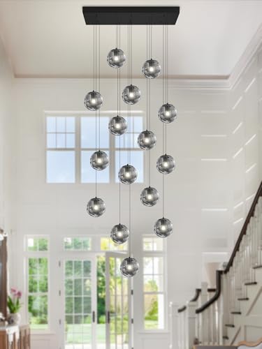 Rectangular Chandelier Smoke Gray Chandelier for Dining Room Large Chandeliers for High Ceiling 16 (Smoke Grey / Rectangle 16-Light)