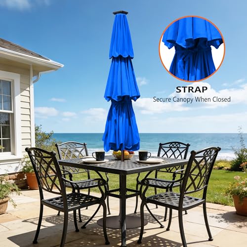 USA 10-Year-Non-Fading 10ft 3-Tier Market Patio Umbrella, Commercial Table Umbrella with 80 Solar LED Lights, Crank Open, Windproof & UPF 50+ UV Protection for Garden, Deck, Pool, Backyard, No Tilt, Royal Blue (Royal Blue / 10FT(Triple Vents No Tilt))