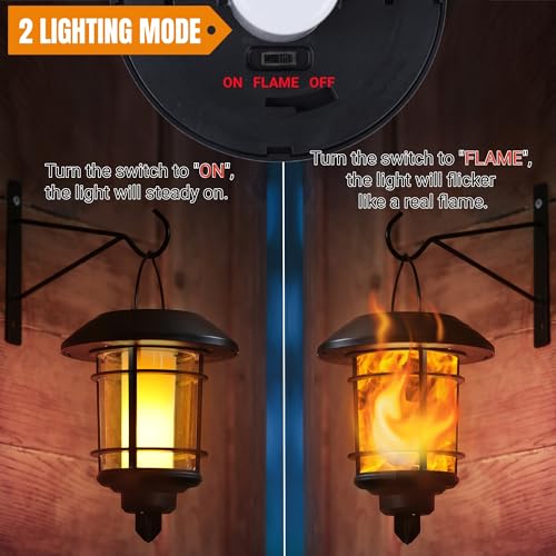 4 Pack Solar Flame Wall Lanterns Outdoor (Flickering Flame)