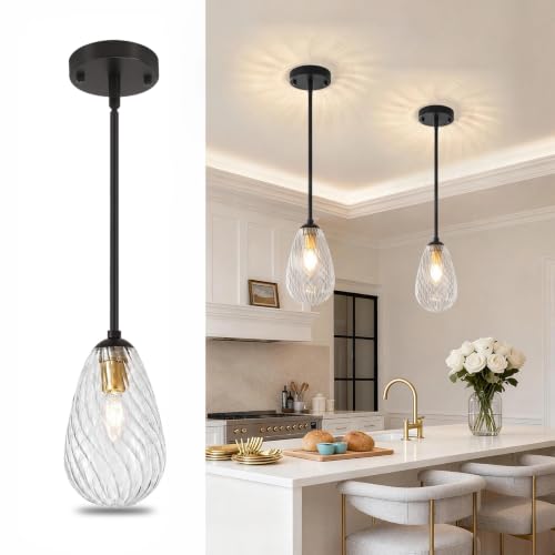 Black Gold Twisted Glass Pendant Lights Kitchen Island Modern (2-Pack Black Gold)