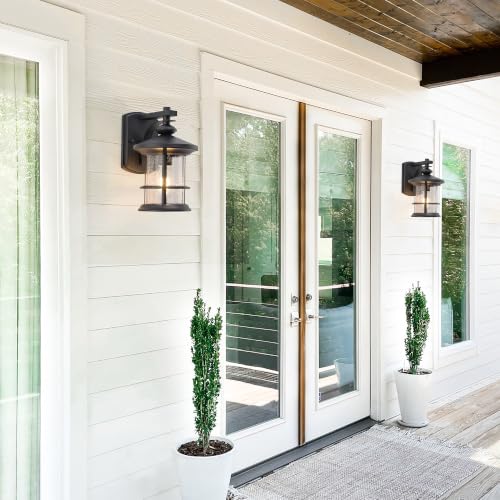 100W Max Modern Industrial Black Outdoor Sconce Lantern Light (Black / 2 Pack H10")