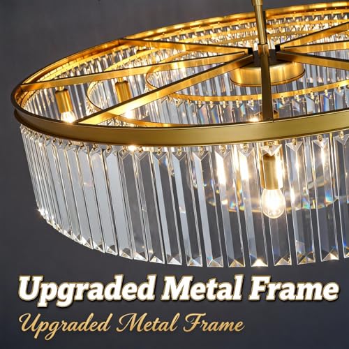 Brushed Copper Crystal Chandeliers Modern Contemporary Ceiling Lights Fixtures Pendant Lighting for Dining Living Room Chandelier D43 (D43" / Brass)