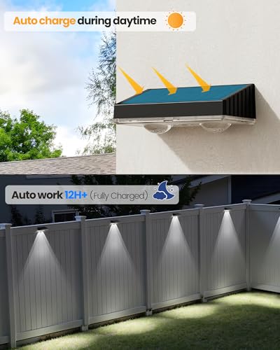 Solar Fence Lights Outdoor Waterproof (Matte Black / 12 Pack)