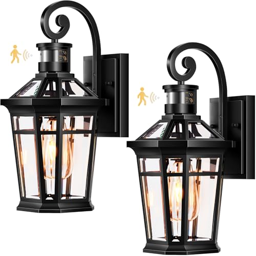 2 Packs Outdoor Lighting with Motion Sensor (Black / 2-Pack)