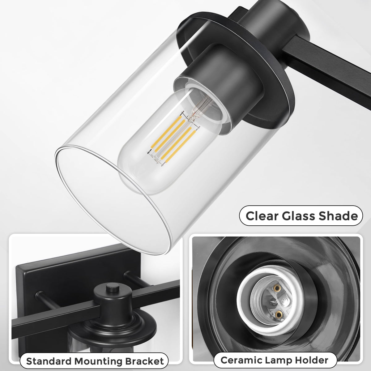 Bathroom Light Fixture Over Mirror Upgraded Black Vanity Light (Upgraded Black / 3-Light (20inch))