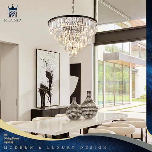 Black Crystal Chandeliers 16 Lights 30" Luxury Round Chandelier (Black / Large-30”)