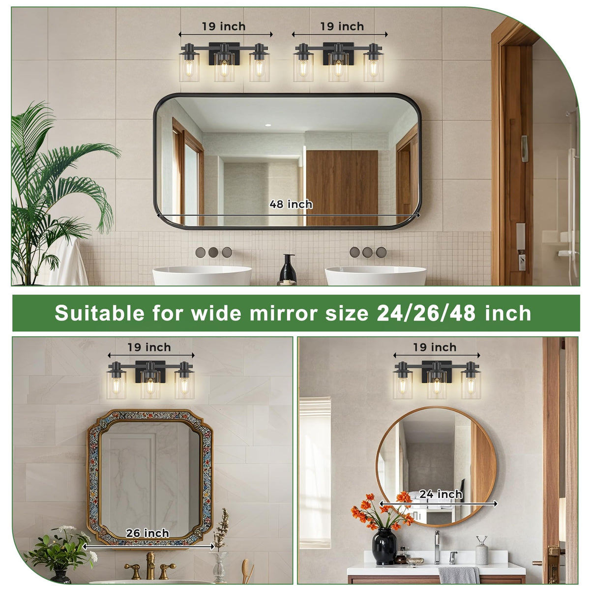 Bathroom Light Fixture Over Mirror Upgraded Black Vanity Light (Upgraded Black / 3-Light (20inch))