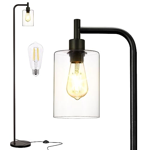 Industrial Floor Lamp for Living Room with Glass Lampshade
