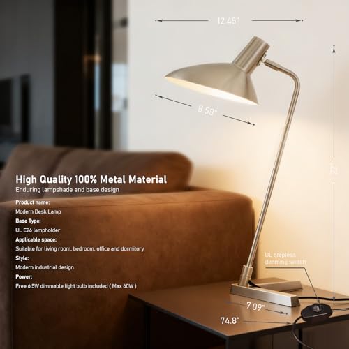 Industrial Desk Lamp Metal Modern Table Lamp 22" (Brushed Nickel)