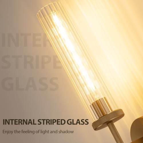19.5" Knurled Gold Hardwired Wall Sconces Set of 2 (Vertical Striped / 19.5″-Gold)