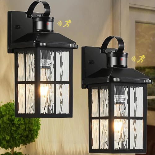 2 Pack Motion Sensor Porch Light Dusk to Dawn Outdoor Wall Light (Black 2)