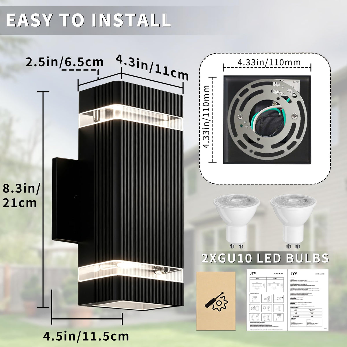 2 Pack Outdoor Wall Lights (1 Layer / 2 Packs-Black)