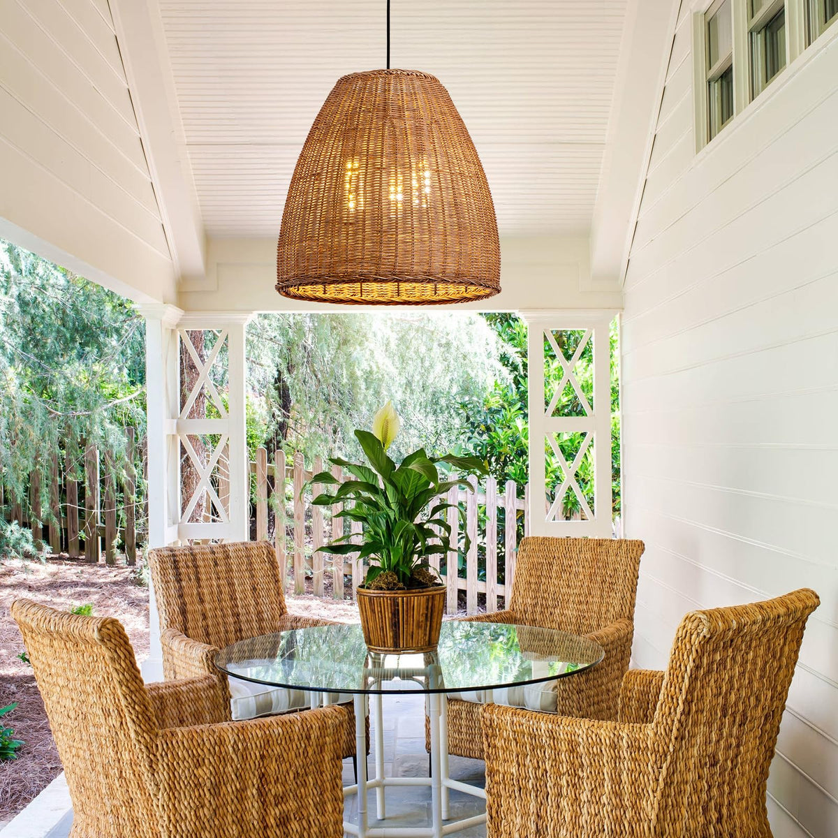 16.5" Rattan Pendant Light (Dark+Curry / 16.54" 3-Light)