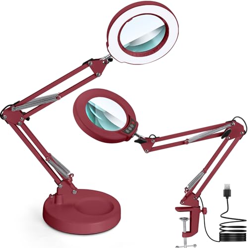 12X Magnifying Glass with Light and Stand (Red / 12X 17.8inch Base & Clamp)