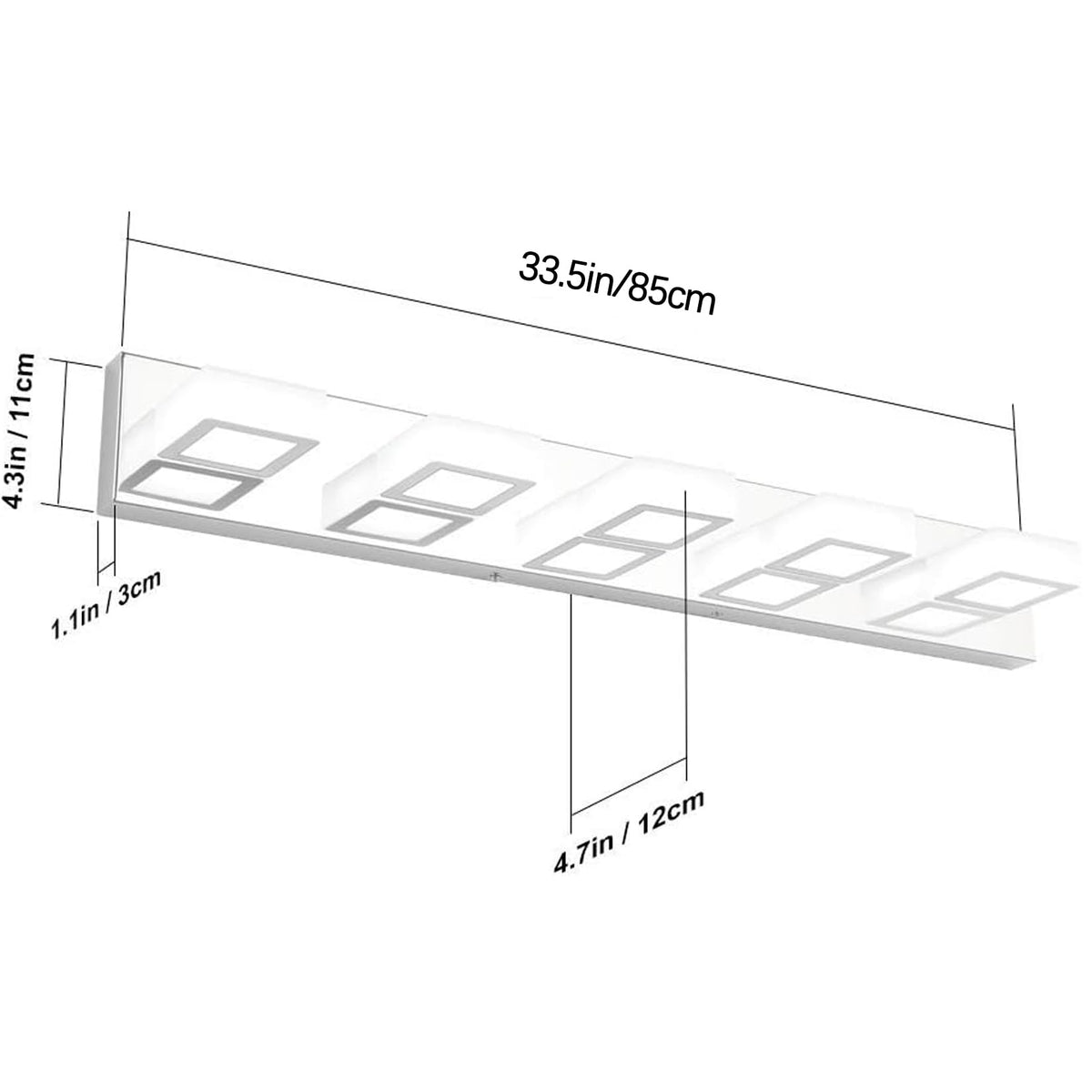 Chrome Bathroom Vanity Lighting Fixtures Acrylic Rotable 360° LED Modern Bathroom Vanity Light Over Mirror (Chrome-White light / 34 inch)