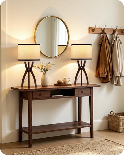 Bedside Lamps Set of 2 (Sisal + Dark Walnut)