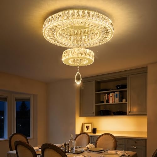 Modern Chandelier Bedroom Light Indoor LED Dimmable Lights Ceiling Chandeliers for Dining Room Kitchen Entryway Gold 25W LEDs Fixtures 2000 Lumens (Gold / W16")
