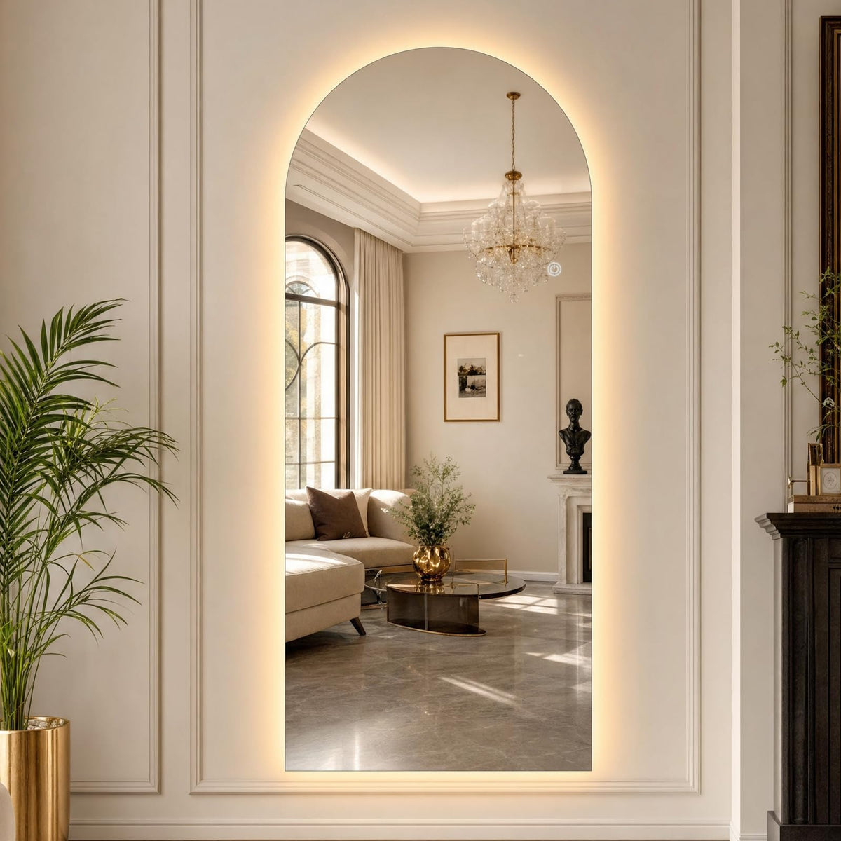 65"x26" Large LED Arched Mirror Full Length with Dimmable Lights (Frameless / 65"L x 26"W)