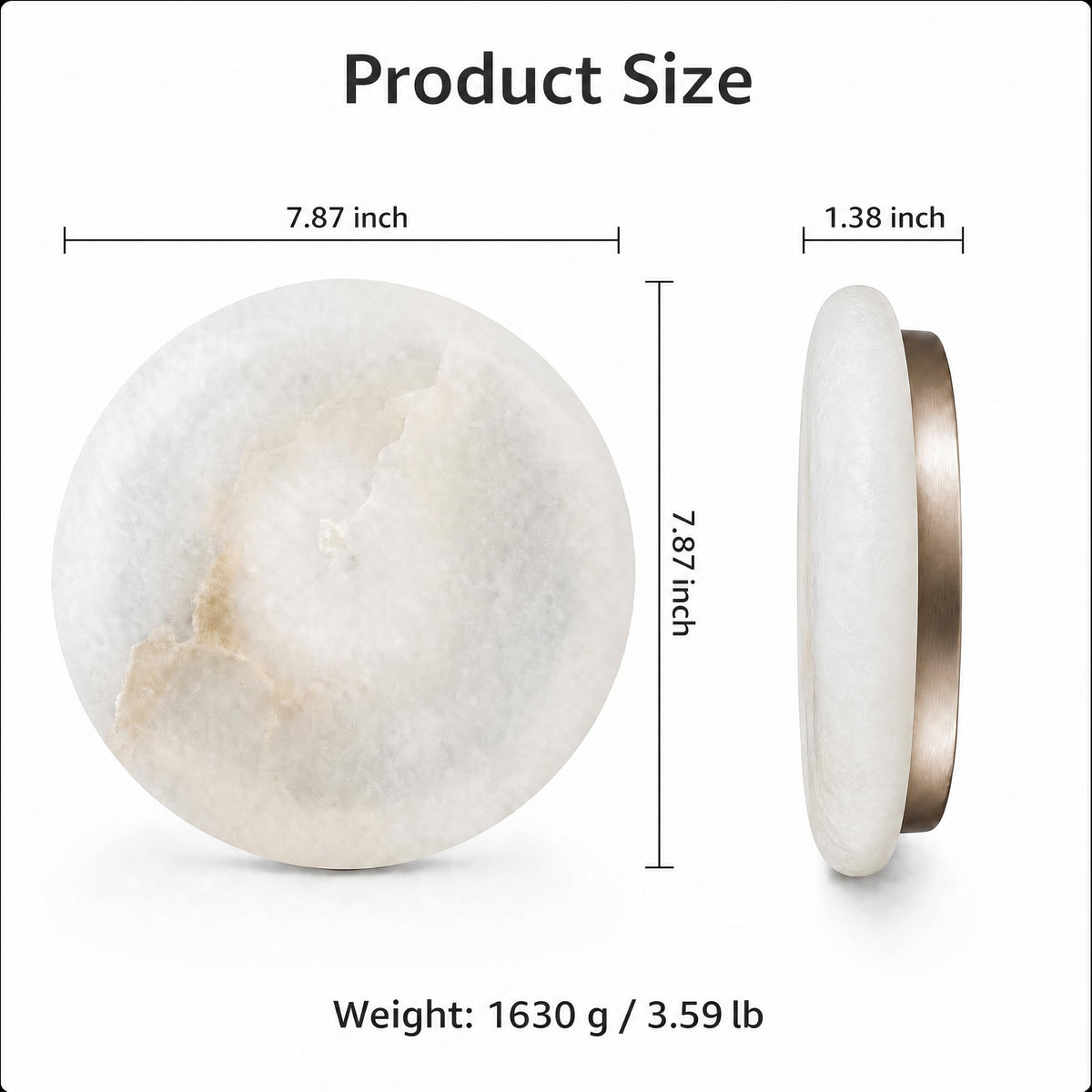 7.87 Inches 1PCS Round Alabaster Wall Sconce Marble Light Hardwired Wall Sconce for Bedroom Marble Stone Light Decor for Wall Lamp Natural Stone Material Wall Lamp for Stairs (7.87Inhces-1PCS)
